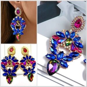 🔥🔥🔥🆕High End Bohemian Style Multi Color Blue Crystal Rhinestone Earrings